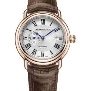 Aerowatch, 1942 Collection, Sekundenindex, Rosegold, PVD, Lederband, Herrenuhr, Quartz, 85939 AA09, Quartz, Sellita, Swissmade, Herrenuhr, Armbanduhr, Faktor S, Sahak, Jewellery, Zürich, Winterthur